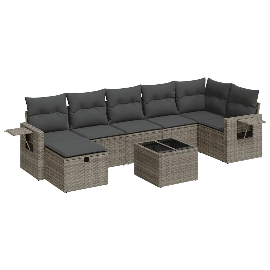 Set Divano da Giardino 8 pz con Cuscini Grigio in Polyrattan