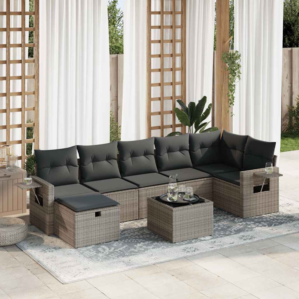 Set Divano da Giardino 8 pz con Cuscini Grigio in Polyrattan