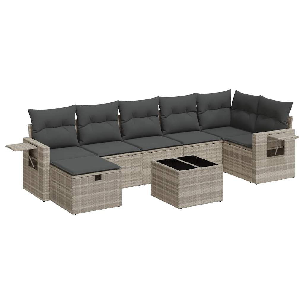 Set Divano da Giardino 8pz con Cuscini Grigio Chiaro Polyrattan