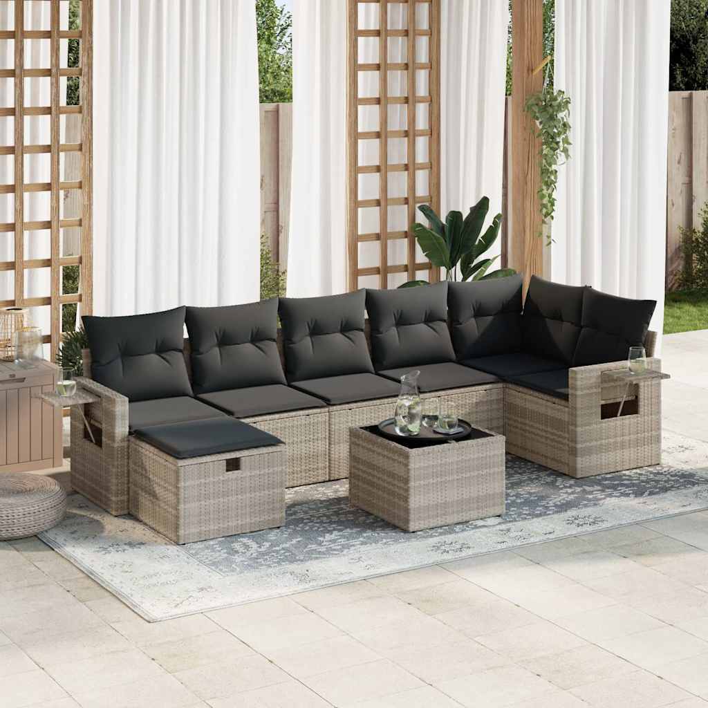 Set Divano da Giardino 8pz con Cuscini Grigio Chiaro Polyrattan