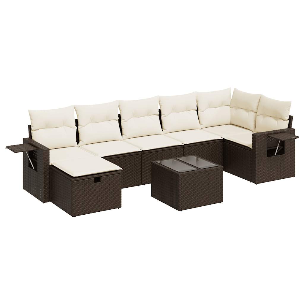 Set Divani da Giardino 8 pz con Cuscini Marrone in Polyrattan