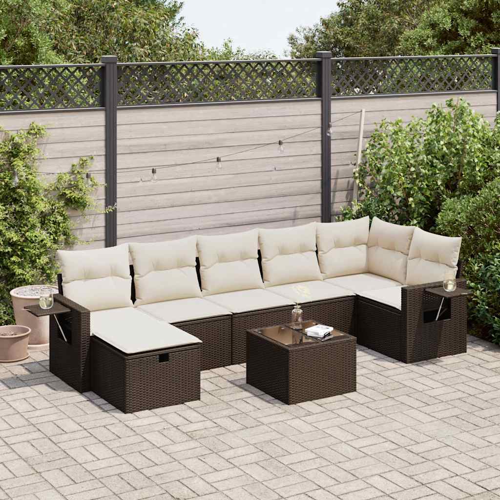 Set Divani da Giardino 8 pz con Cuscini Marrone in Polyrattan