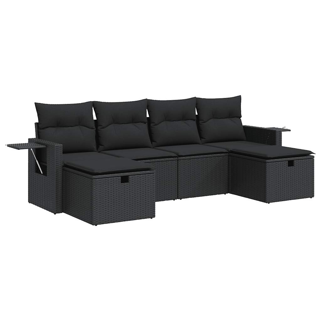 Set Divano da Giardino 6 pz con Cuscini Nero in Polyrattan