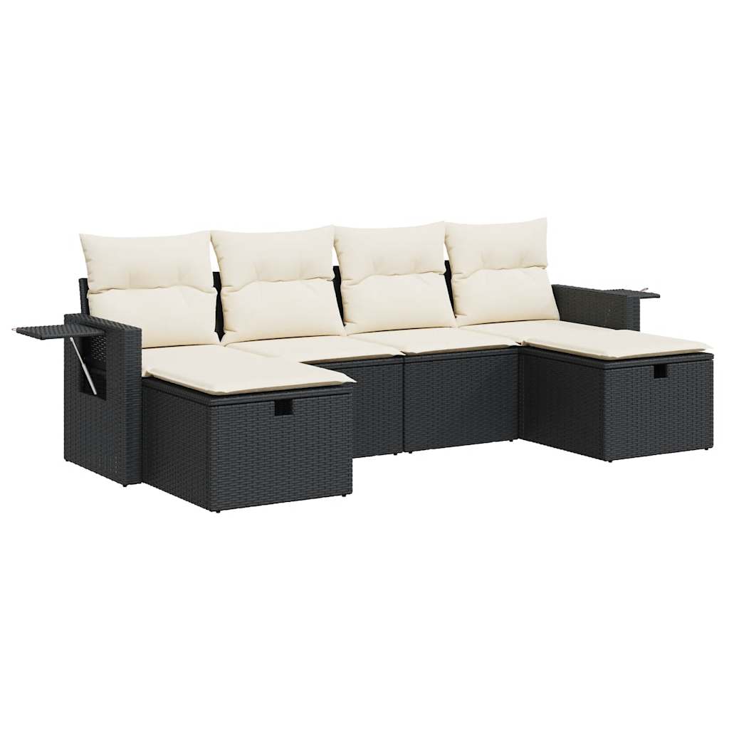 Set Divano da Giardino 6 pz con Cuscini Nero in Polyrattan