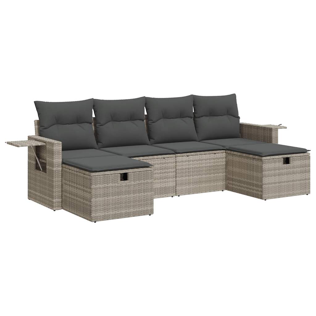 Set Divano da Giardino 6pz con Cuscini Grigio Chiaro Polyrattan