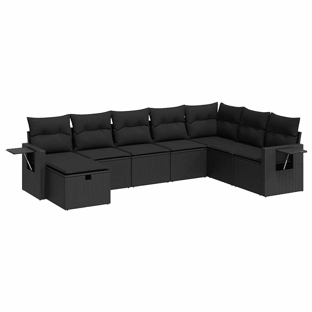 Set Divani da Giardino con Cuscini 8 pz Nero in Polyrattan