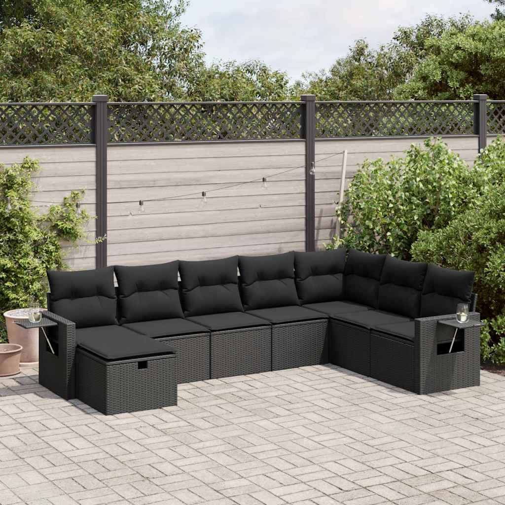 Set Divani da Giardino con Cuscini 8 pz Nero in Polyrattan