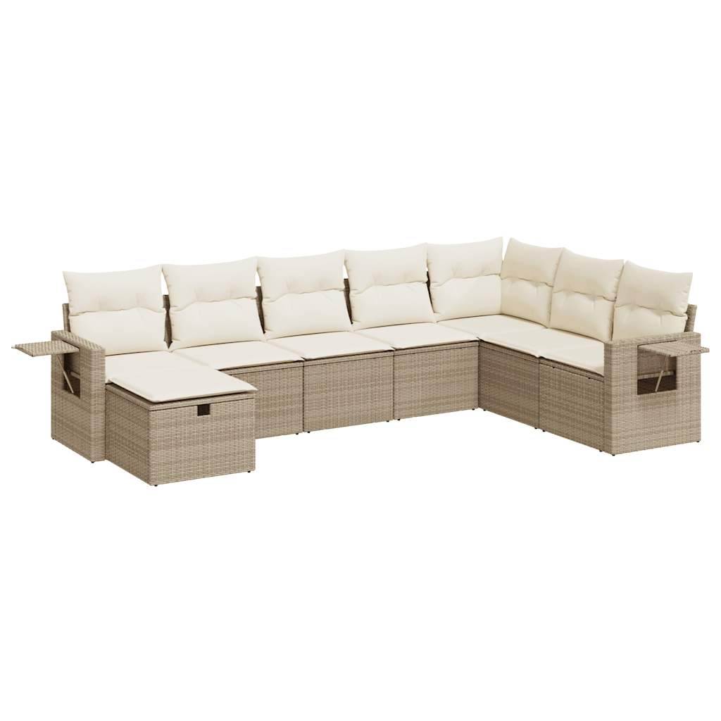 Set Divano da Giardino 8 pz con Cuscini Beige in Polyrattan