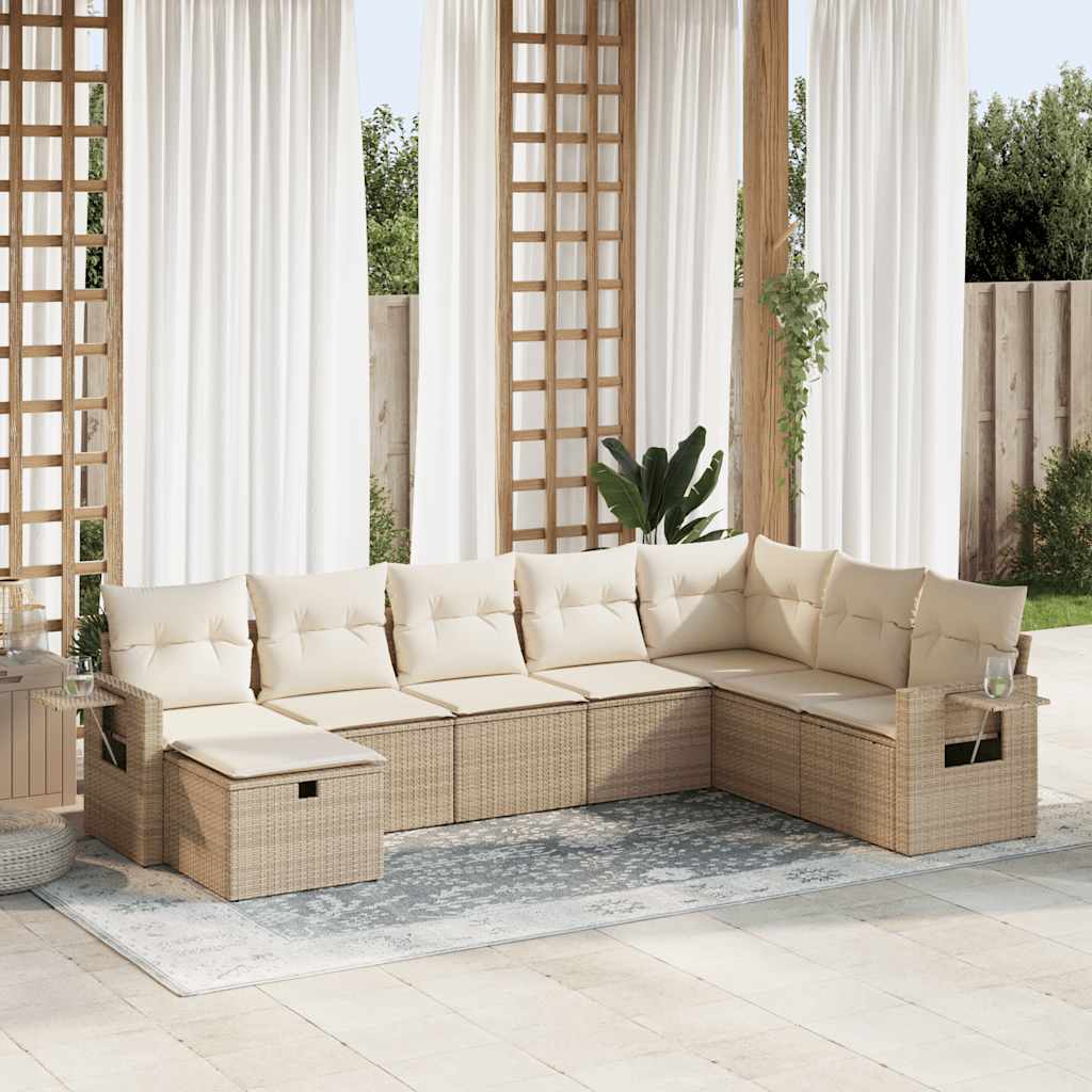 Set Divano da Giardino 8 pz con Cuscini Beige in Polyrattan