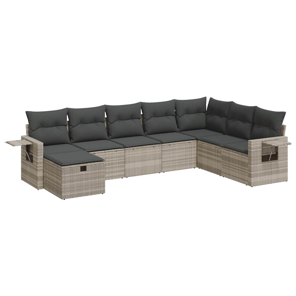 Set Divano da Giardino 8pz con Cuscini Grigio Chiaro Polyrattan