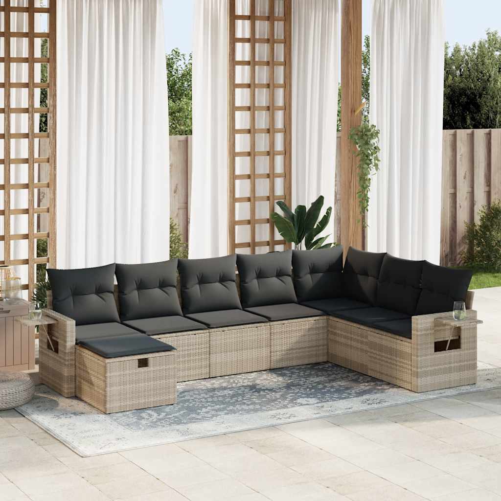 Set Divano da Giardino 8pz con Cuscini Grigio Chiaro Polyrattan