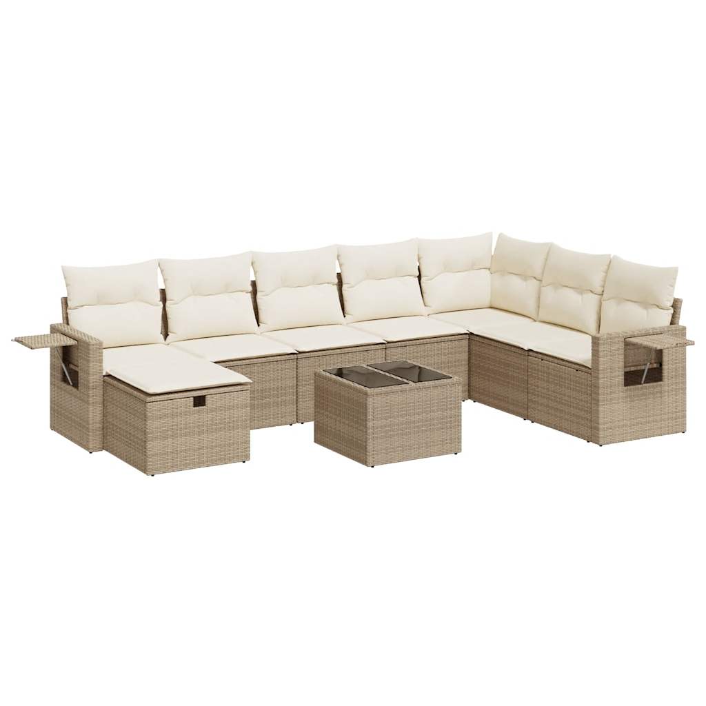 Set Divano da Giardino 9 pz con Cuscini Beige in Polyrattan