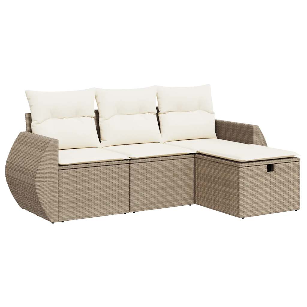 Set Divano da Giardino 4 pz con Cuscini Beige in Polyrattan