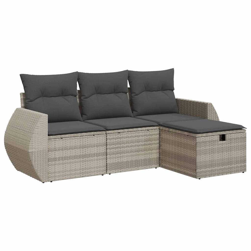 Set Divano da Giardino 4pz con Cuscini Grigio Chiaro Polyrattan