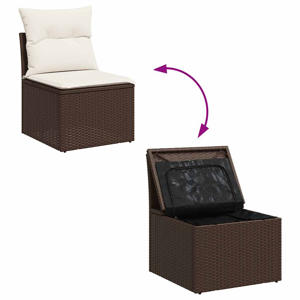 Set Divano da Giardino 4 pz con Cuscini Marrone in Polyrattan