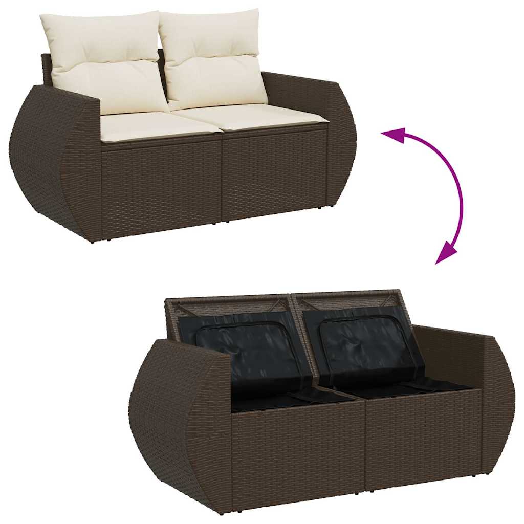 Set Divano da Giardino 4 pz con Cuscini Marrone in Polyrattan