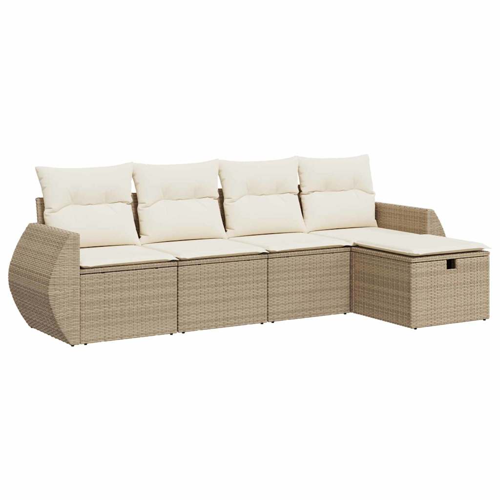 Set Divano da Giardino 5 pz con Cuscini Beige in Polyrattan