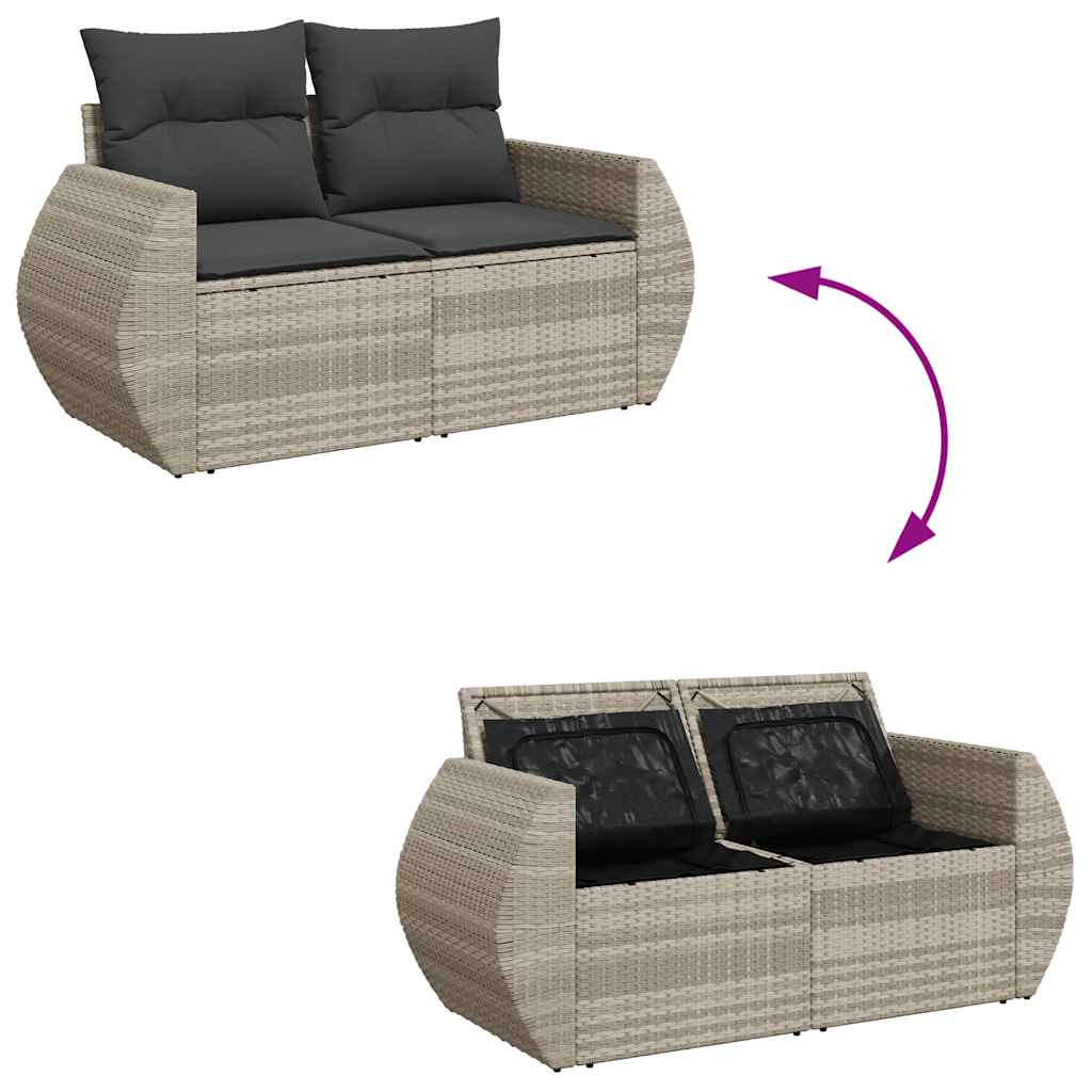 Set Divano da Giardino 5pz con Cuscini Grigio Chiaro Polyrattan