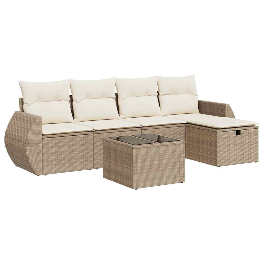 Set Divano da Giardino 6 pz con Cuscini Beige in Polyrattan