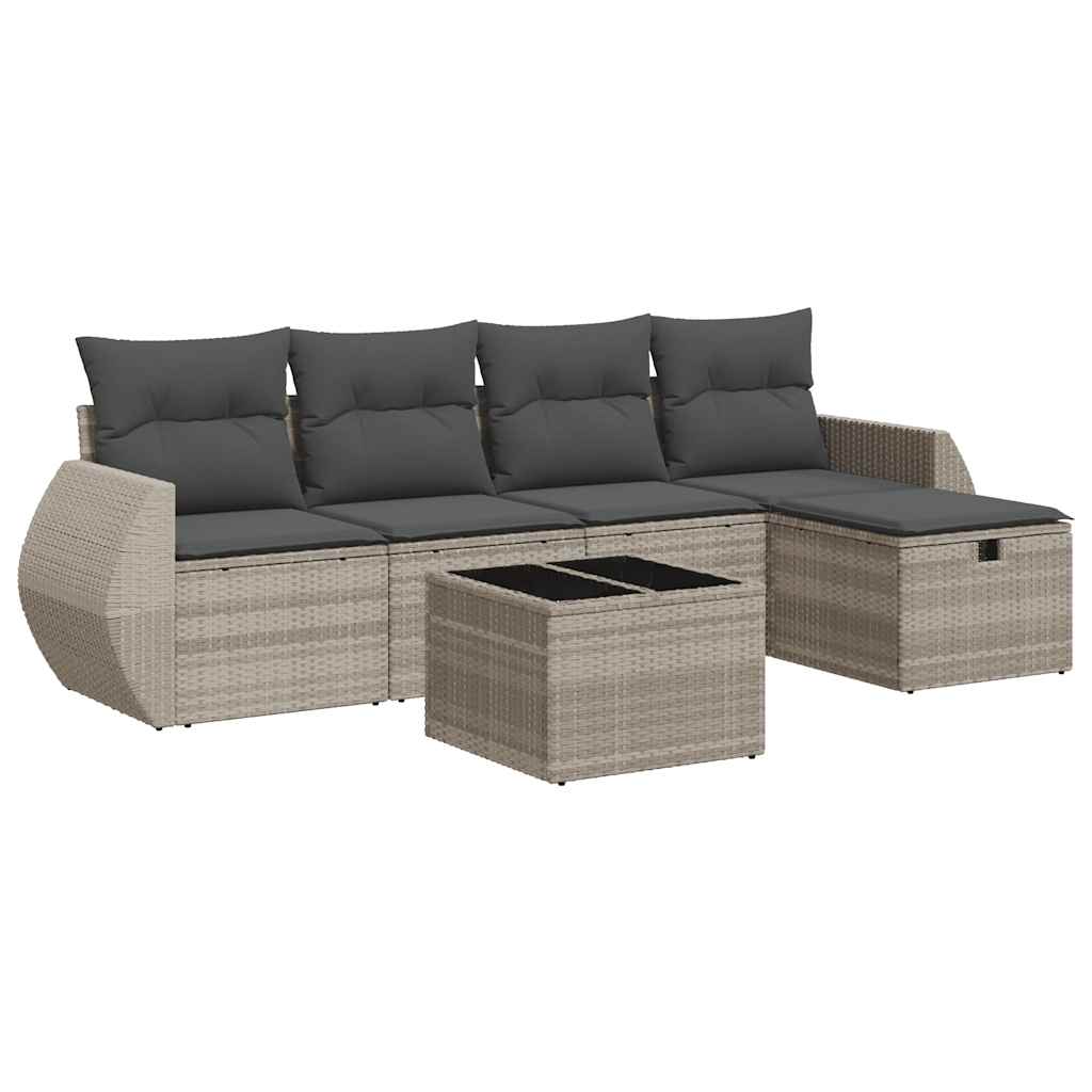 Set Divano da Giardino 6pz con Cuscini Grigio Chiaro Polyrattan