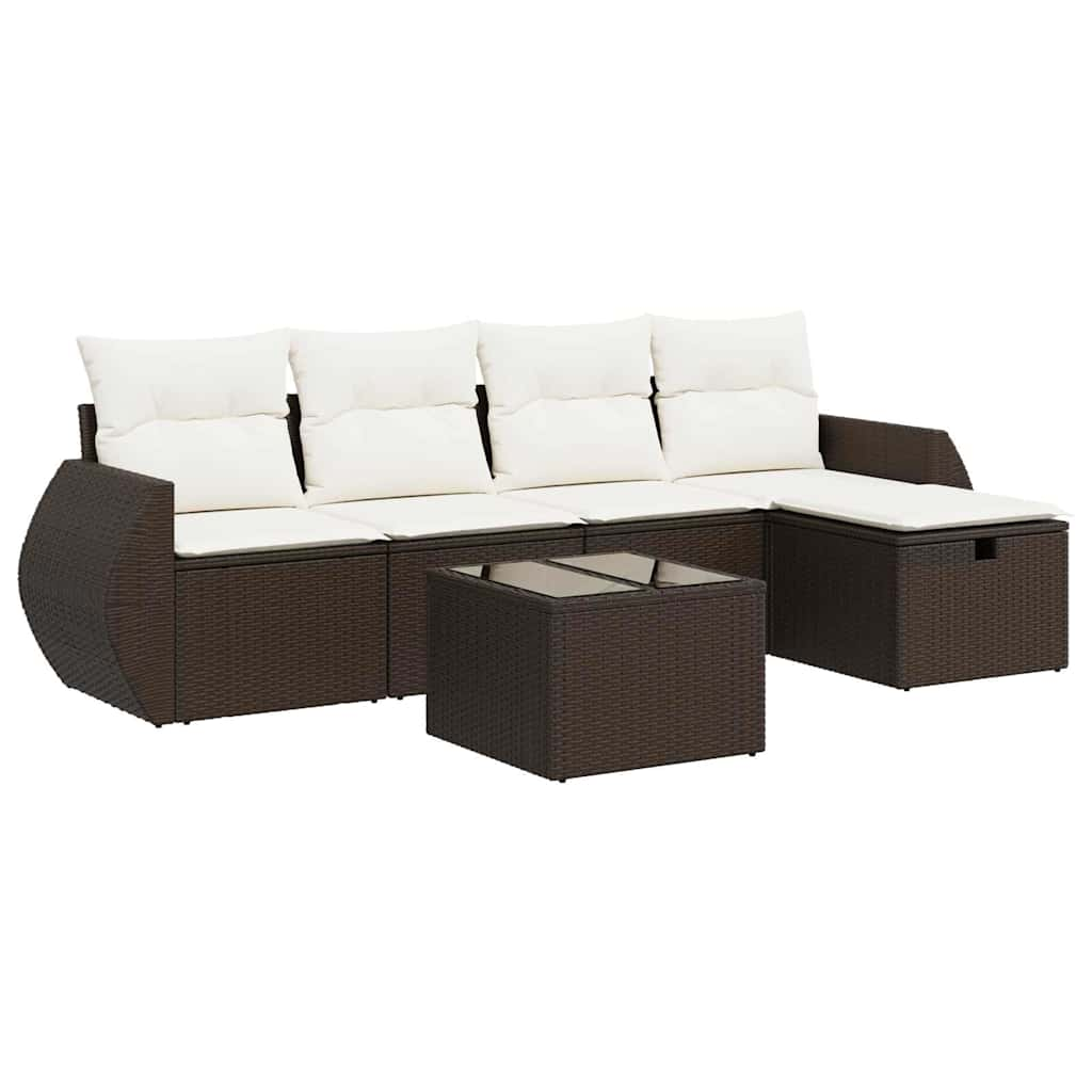 Set Divano da Giardino 6 pz con Cuscini Marrone in Polyrattan