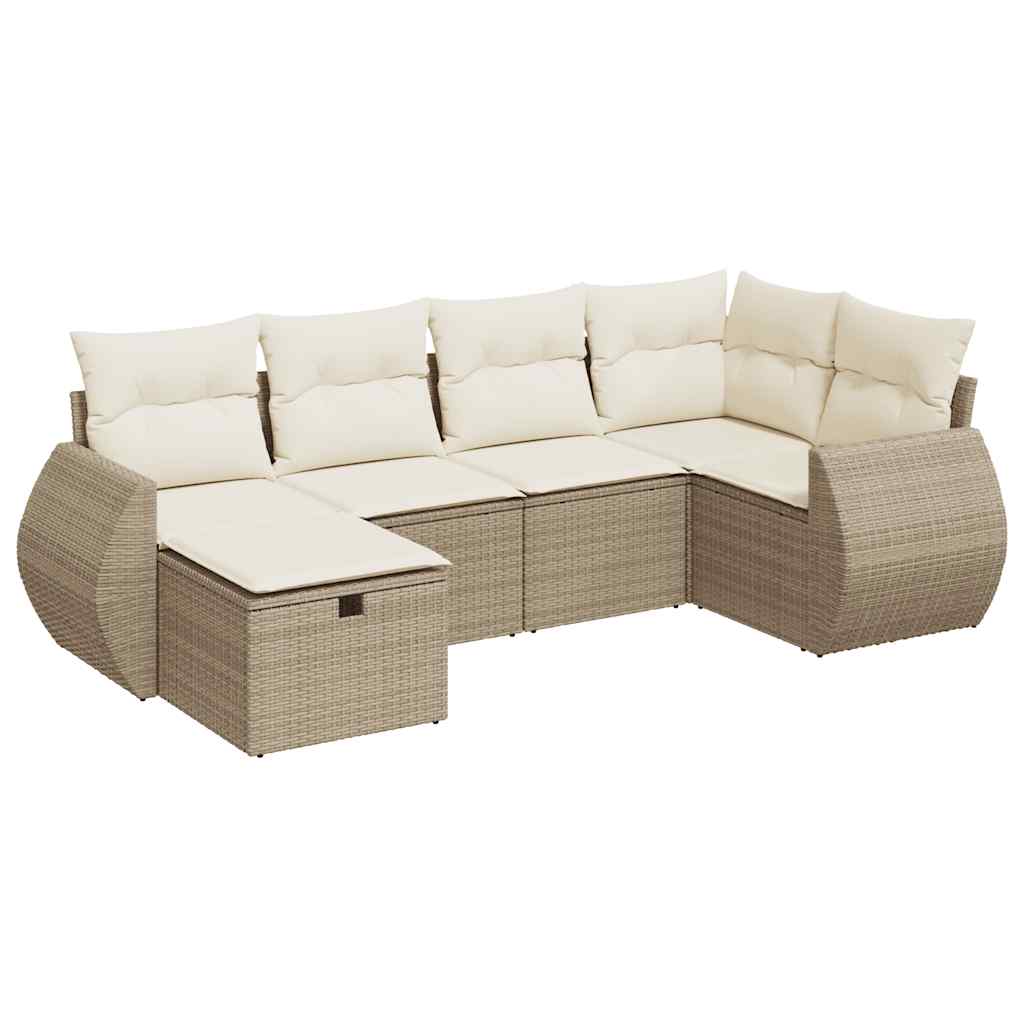 Set Divano da Giardino 6 pz con Cuscini Beige in Polyrattan