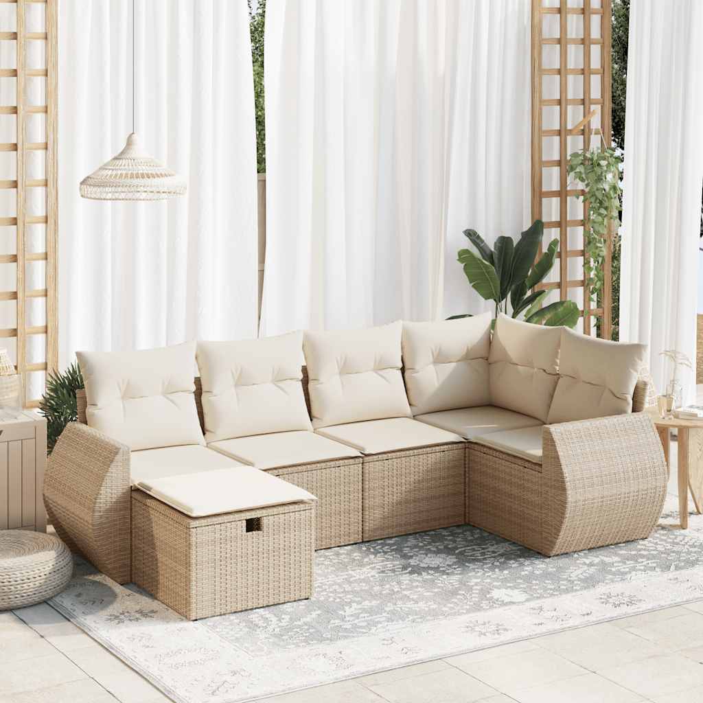 Set Divano da Giardino 6 pz con Cuscini Beige in Polyrattan