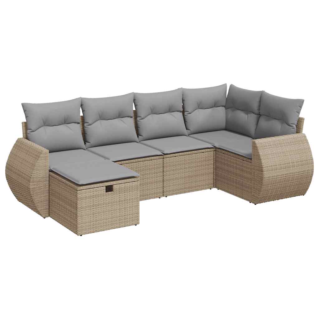 Set Divano da Giardino 6 pz con Cuscini Beige in Polyrattan