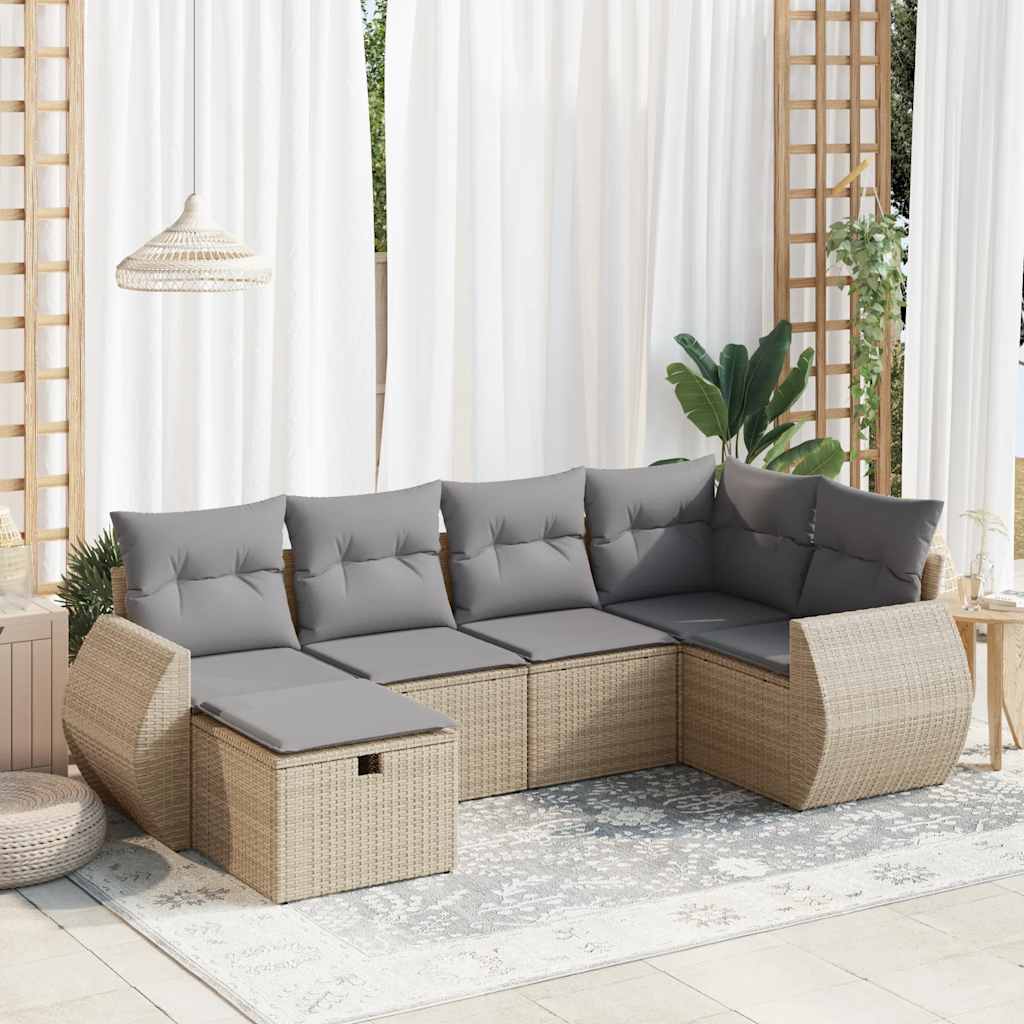 Set Divano da Giardino 6 pz con Cuscini Beige in Polyrattan