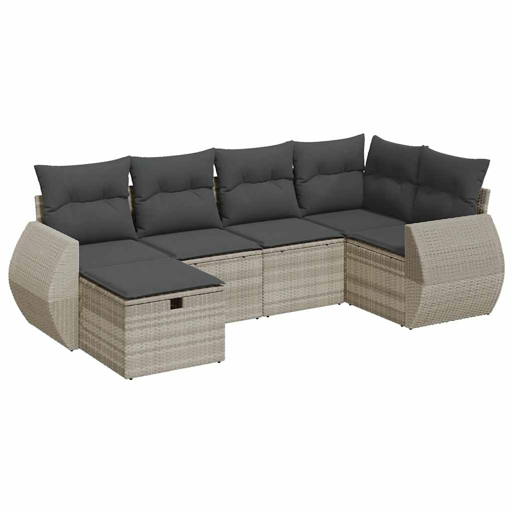 Set Divano da Giardino 6pz con Cuscini Grigio Chiaro Polyrattan