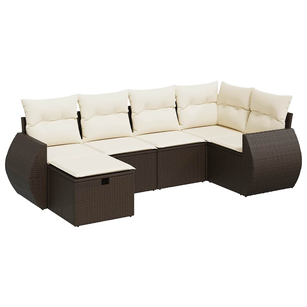 Set Divano da Giardino 6 pz con Cuscini Marrone in Polyrattan