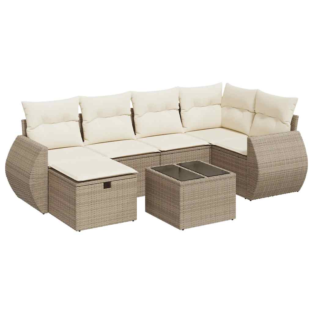 Set Divani da Giardino 7 pz con Cuscini Beige in Polyrattan