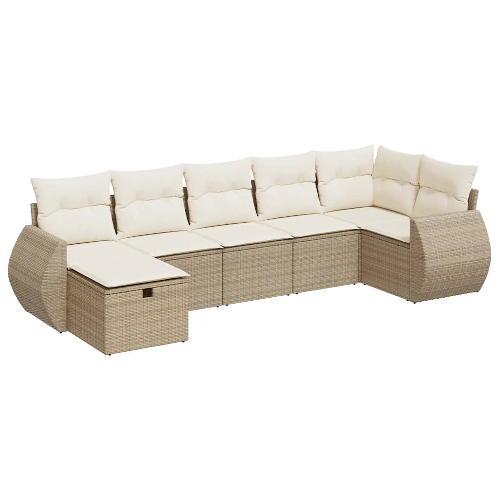 Set Divani da Giardino 7 pz con Cuscini Beige in Polyrattan