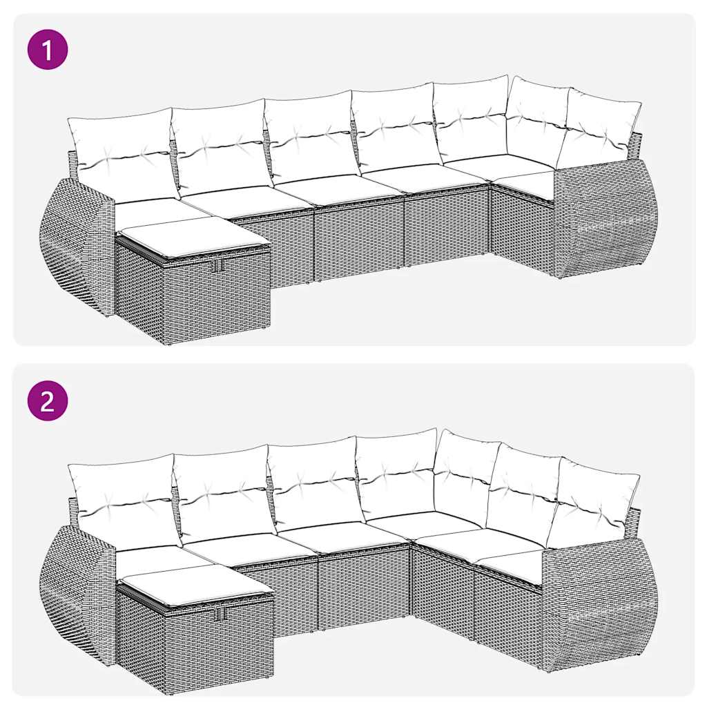 Set Divani da Giardino 7 pz con Cuscini Beige in Polyrattan