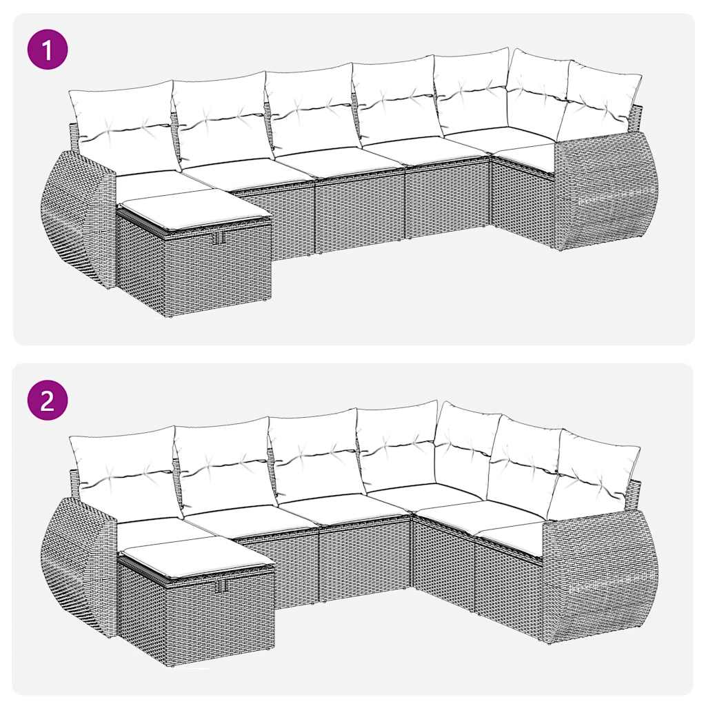 Set Divani da Giardino 7pz con Cuscini Grigio Chiaro Polyrattan