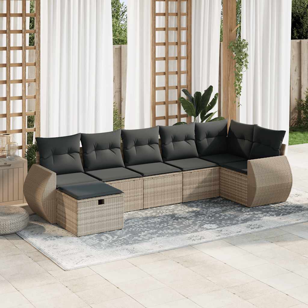 Set Divani da Giardino 7pz con Cuscini Grigio Chiaro Polyrattan