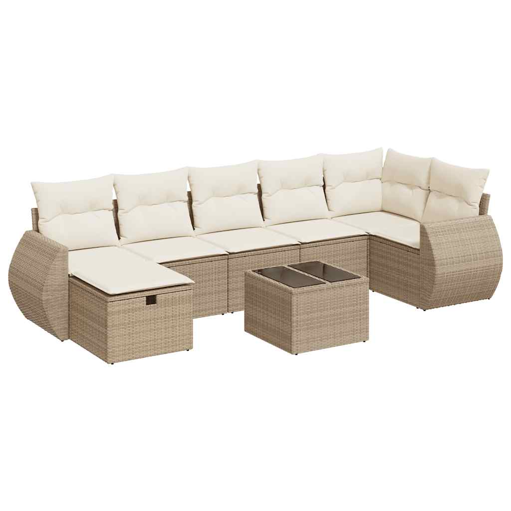 Set Divano da Giardino 8 pz con Cuscini Beige in Polyrattan