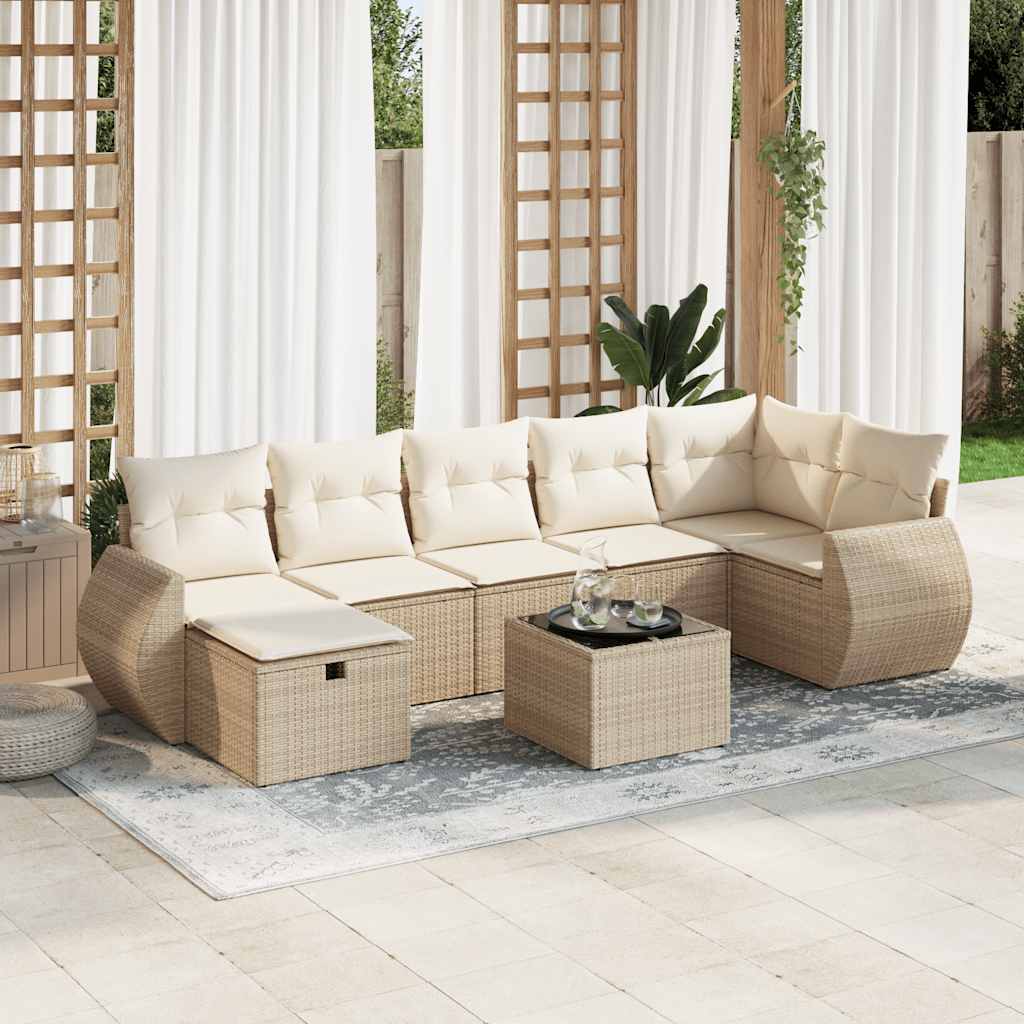 Set Divano da Giardino 8 pz con Cuscini Beige in Polyrattan