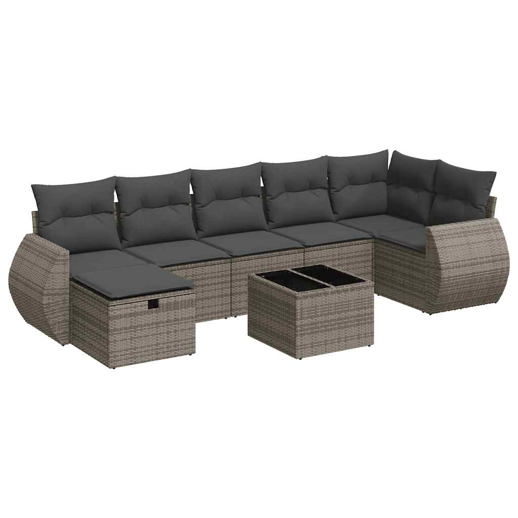 Set Divano da Giardino 8 pz con Cuscini Grigio in Polyrattan