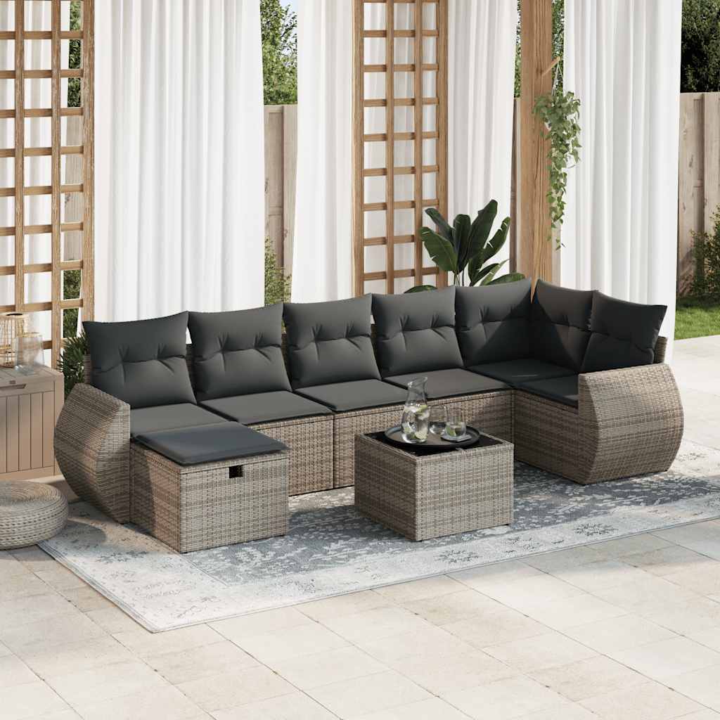 Set Divano da Giardino 8 pz con Cuscini Grigio in Polyrattan