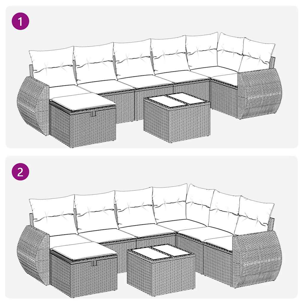 Set Divano da Giardino 8pz con Cuscini Grigio Chiaro Polyrattan