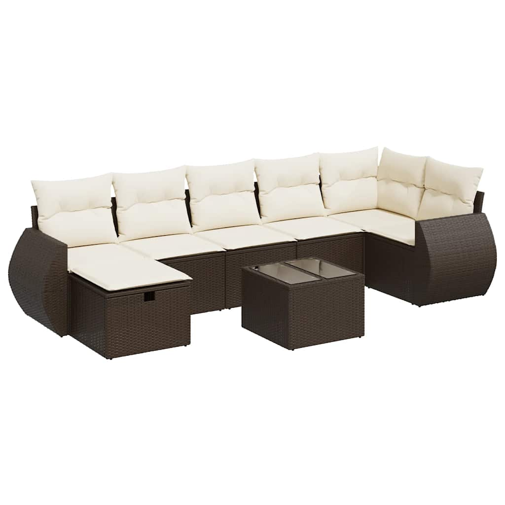 Set Divani da Giardino 8 pz con Cuscini Marrone in Polyrattan