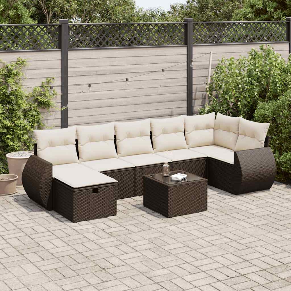 Set Divani da Giardino 8 pz con Cuscini Marrone in Polyrattan