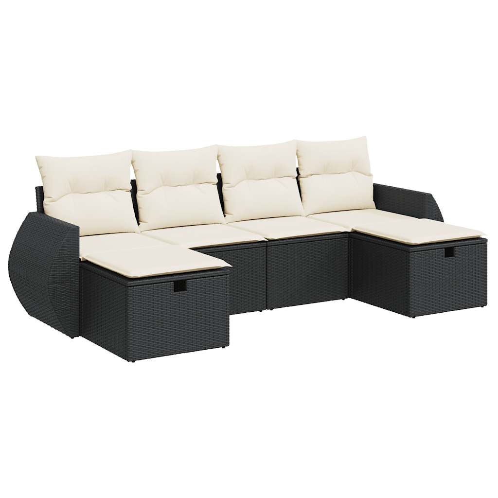 Set Divano da Giardino 6 pz con Cuscini Nero in Polyrattan