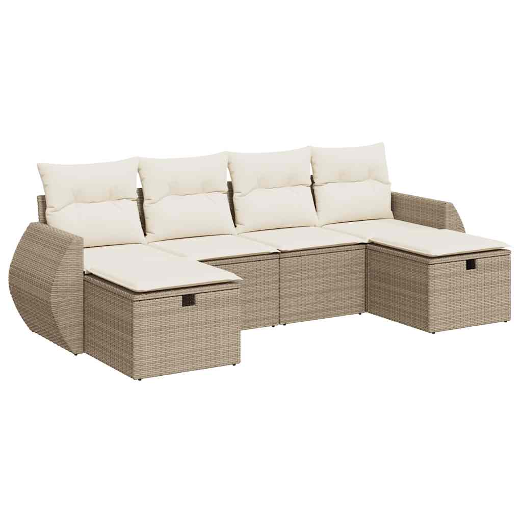 Set Divano da Giardino 6 pz con Cuscini Beige in Polyrattan