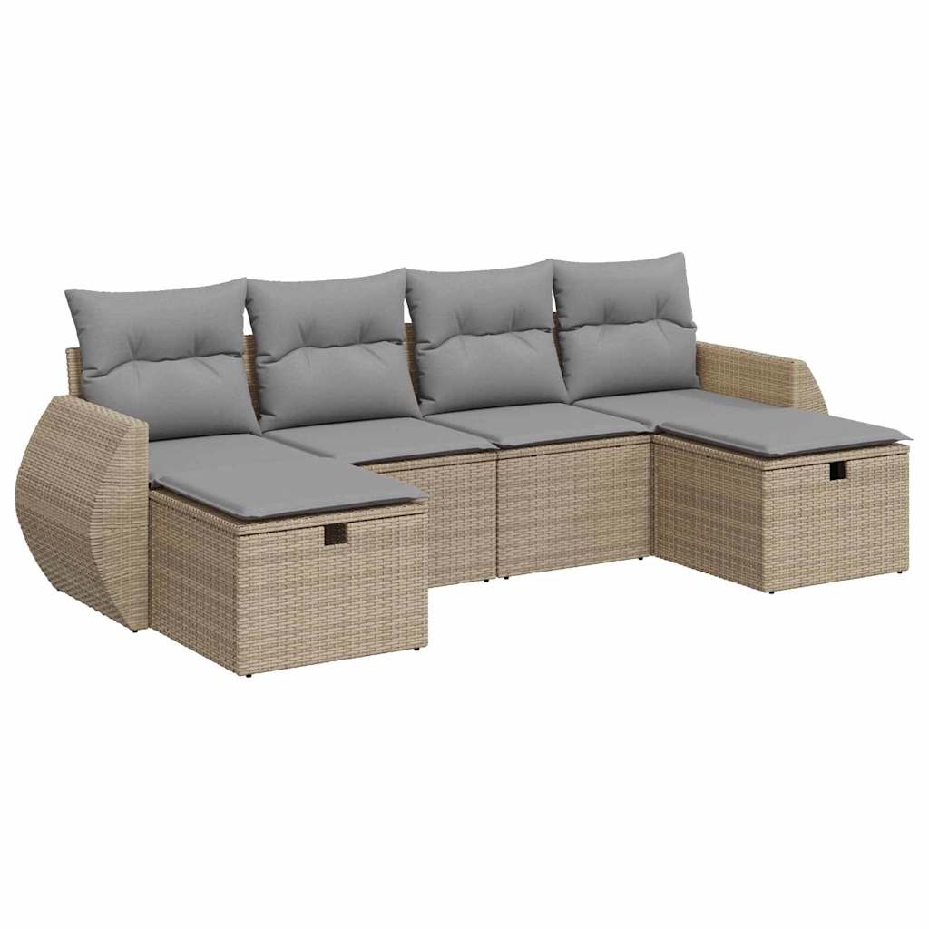 Set Divano da Giardino 6 pz con Cuscini Beige in Polyrattan