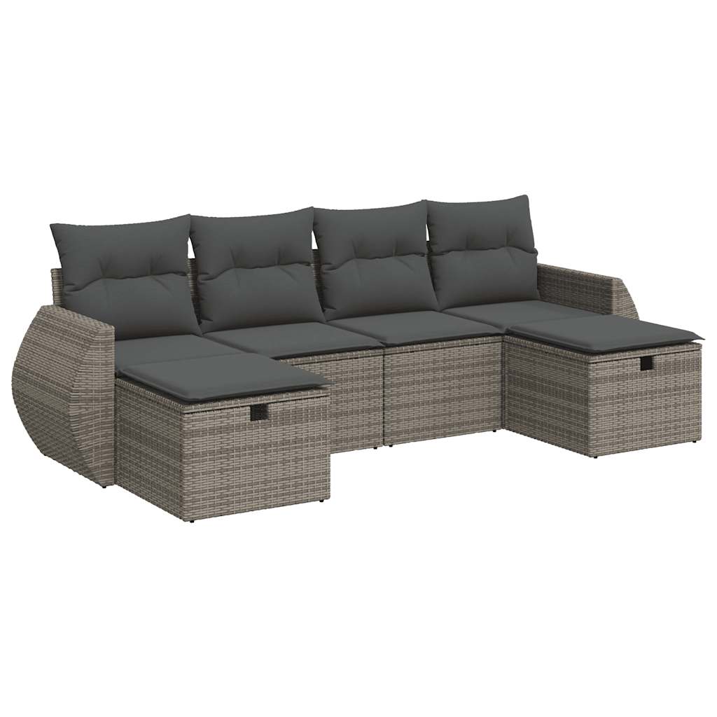 Set Divano da Giardino 6 pz con Cuscini Grigio in Polyrattan