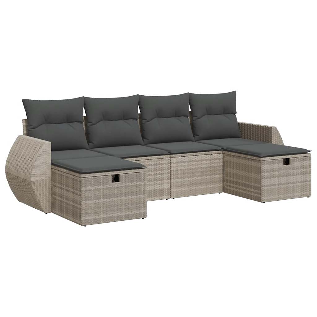 Set Divano da Giardino 6pz con Cuscini Grigio Chiaro Polyrattan