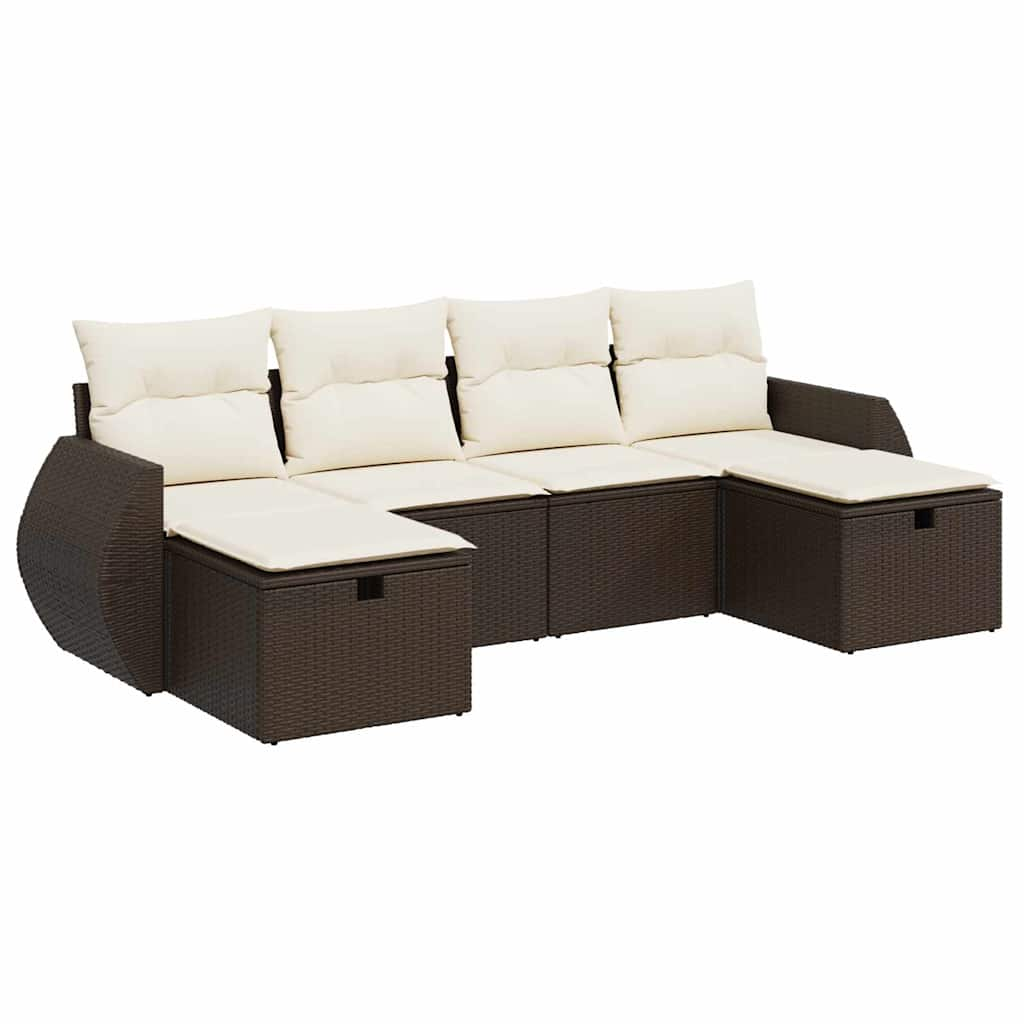 Set Divano da Giardino 6 pz con Cuscini Marrone in Polyrattan