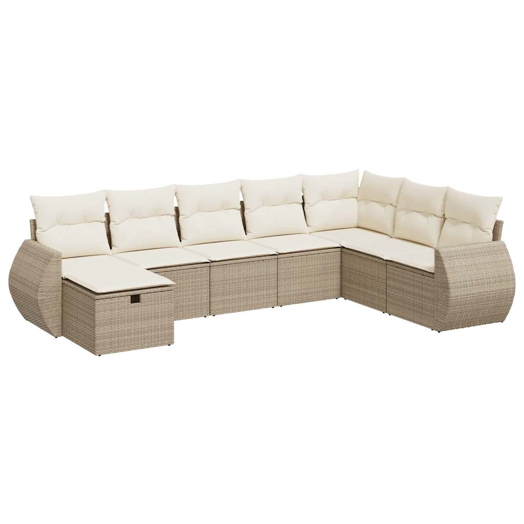 Set Divano da Giardino 8 pz con Cuscini Beige in Polyrattan